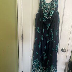 Avenue Black and Green Leaf Maxi Dress